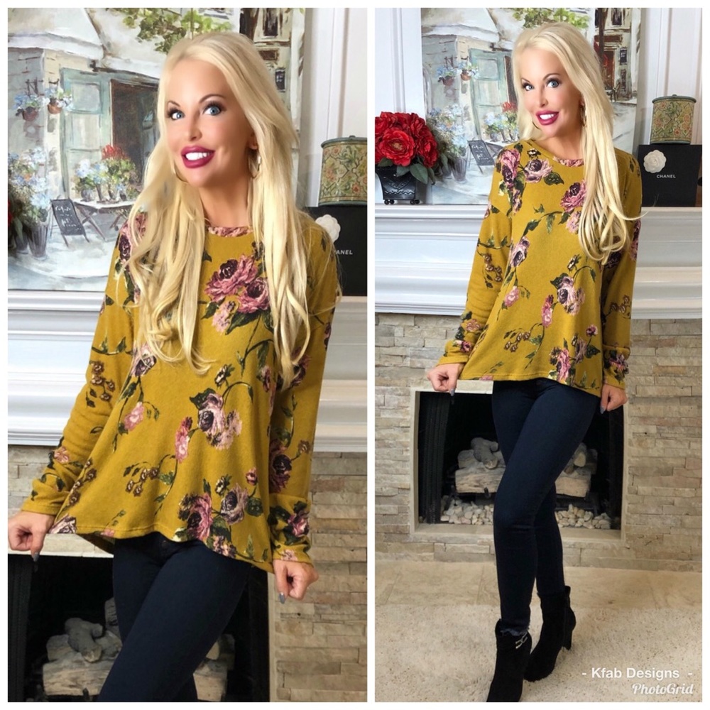 ❤️LAST Mustard Brushed Fabric Floral Oversized Top - Picture 5 of 5